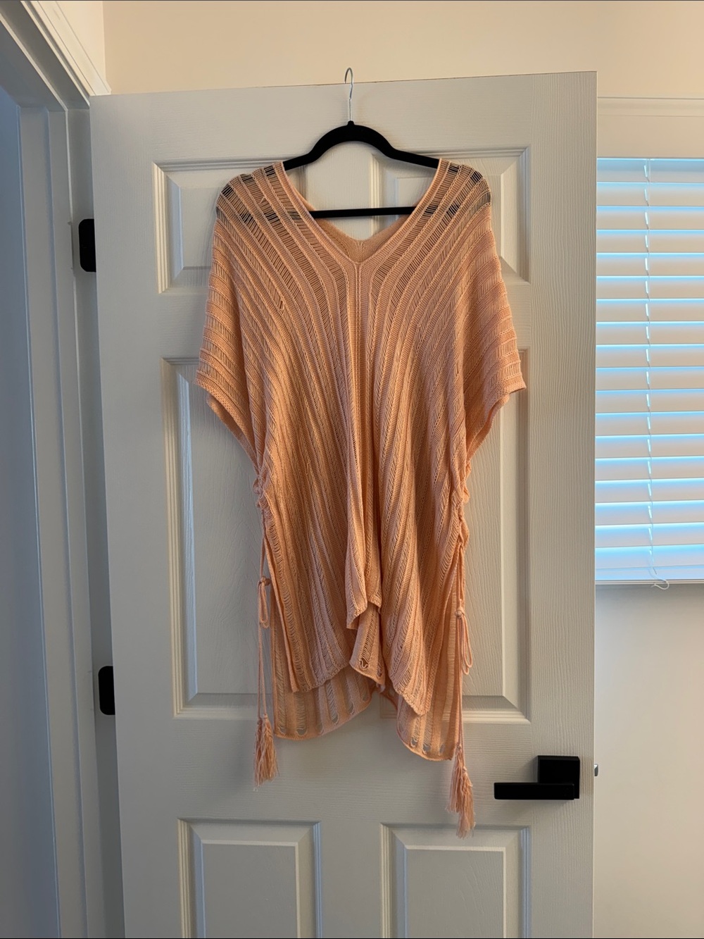 Light Peach Knit V-Neck high low beach cover up